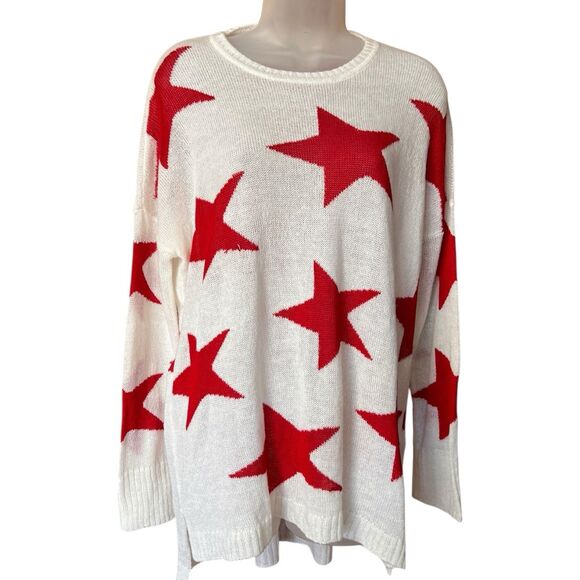 Show Me Your Mumu Bronson Star Tossed Red Star Oversized Pullover Sweater Sz XS - Picture 6 of 16